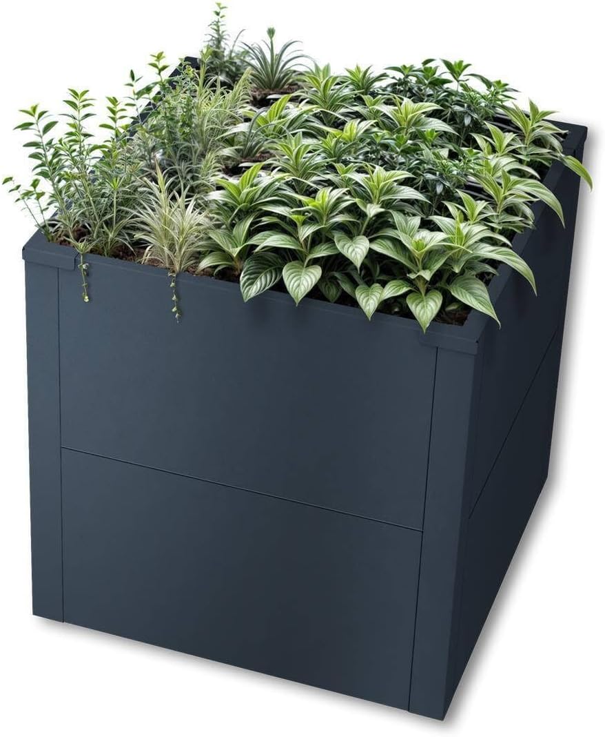 Metzler Hochbeet für den Garten oder Balkon – Stahl in Anthrazit | Witterungsbeständiges Metall-Gartenbeet, Pflanzenbeet, Blumenhochbeet | 50 x 50 x 50 cm