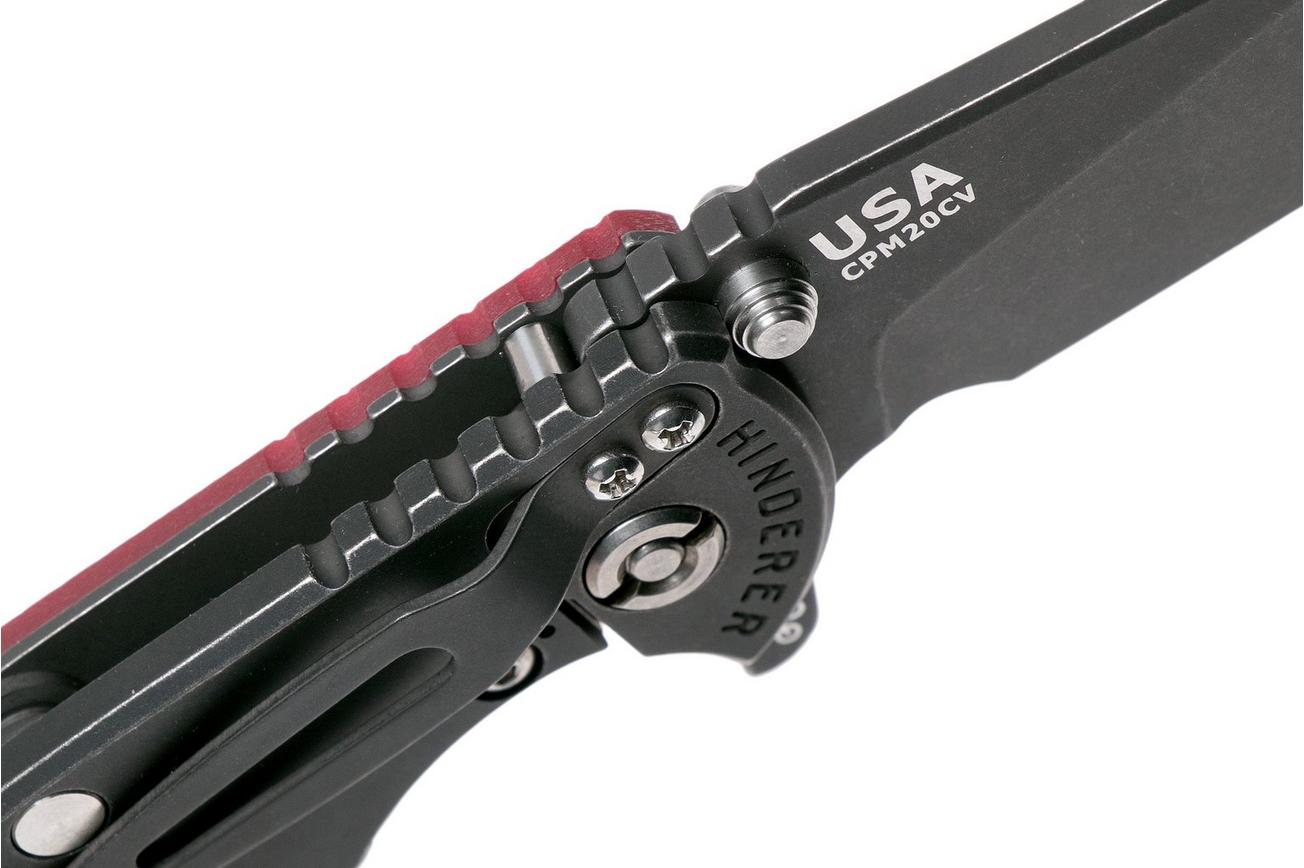 Rick Hinderer XM18 3,5” Slicer CPM 20CV Battle Black DLC, Red G10, zakmes
