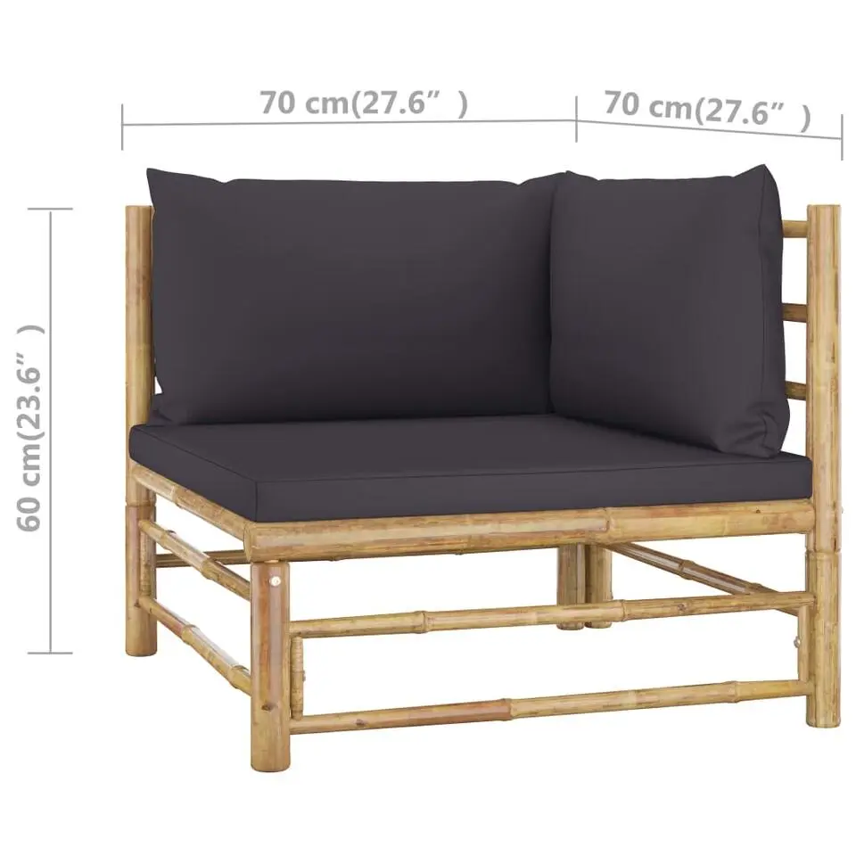 vidaXL - Tuinset - Donkergrijze - Bamboe - 4 stuks - Met kussens