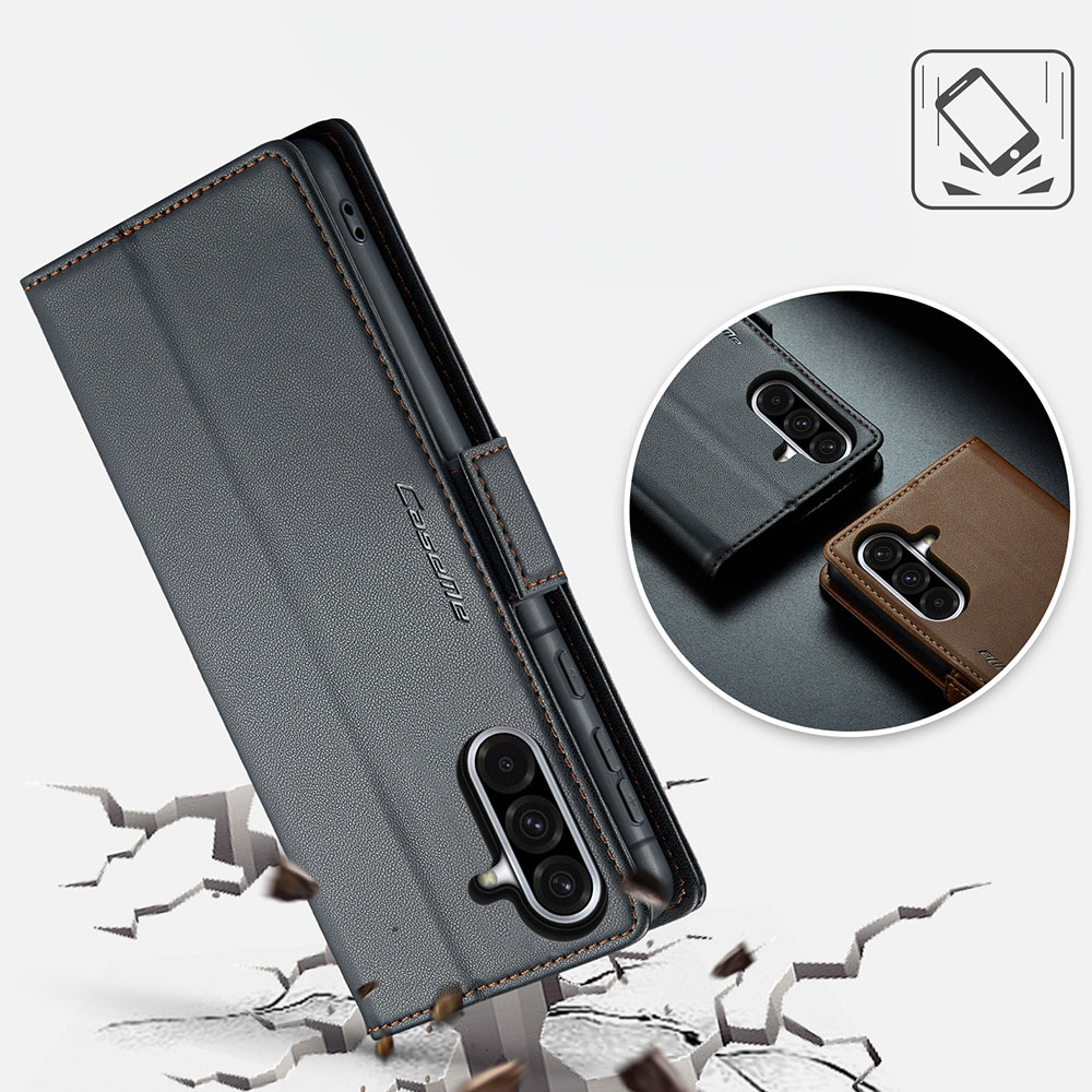 Samsung Galaxy A56 Leder Tasche Flip Wallet Etui mit Kartenfächern Litchi Look (RFID Schutz) - Schwarz