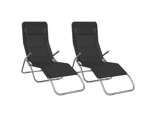 Chaises longues pliables 2 pcs noir textilène et acier