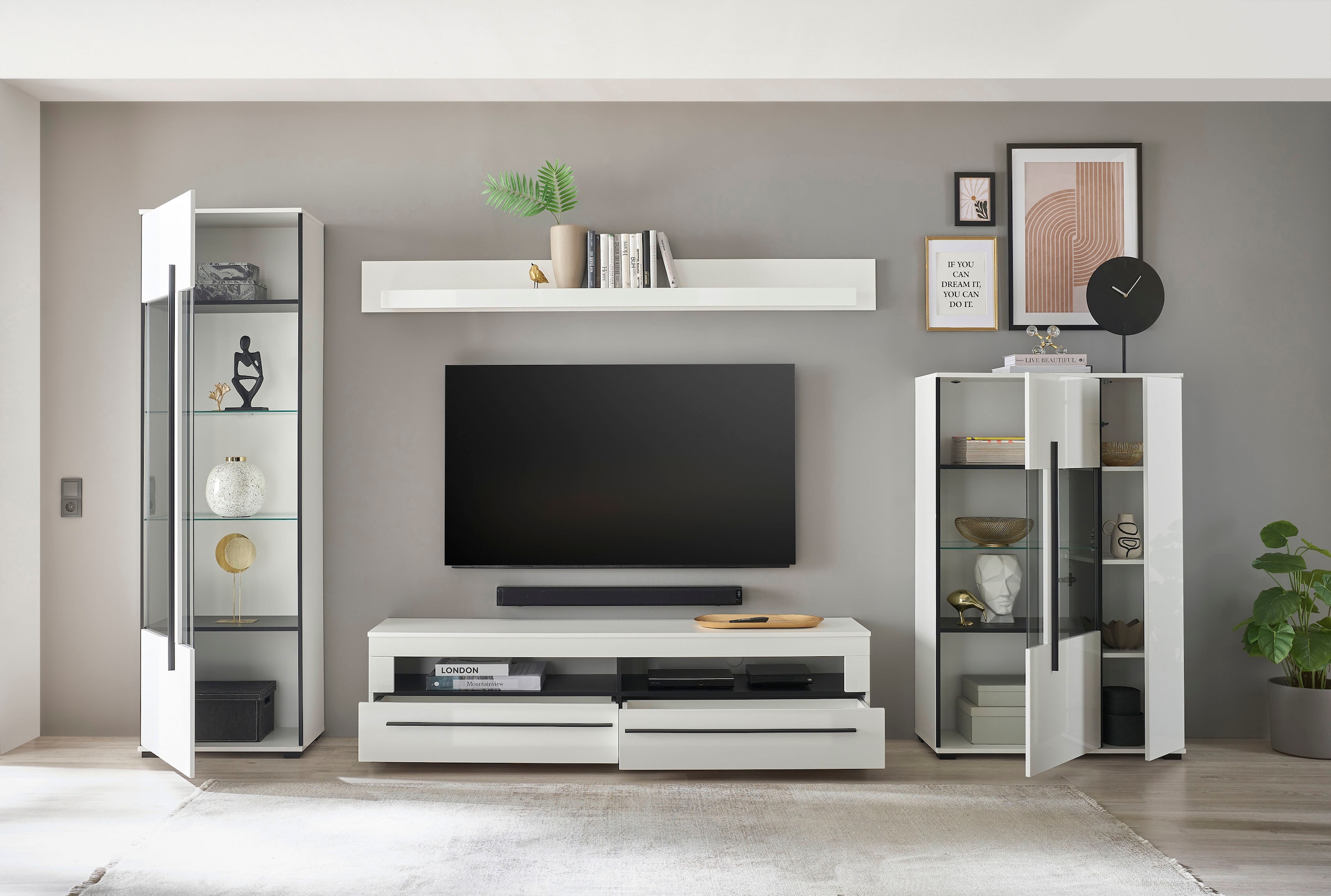 INOSIGN Wohnwand »Cantara, moderne Anbauwand, Wohnzimmer-Set, in Eiche Evoke oder Weiss« Set, 4 Stk. tlg.