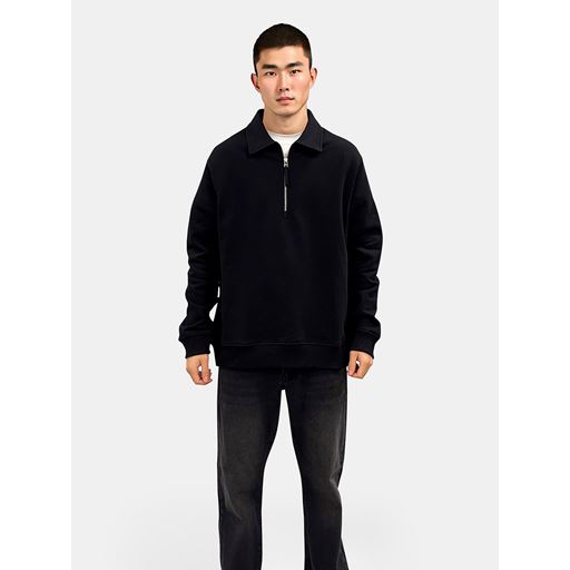 Woodbird Tom Zip Polo Sweatshirt, Black, M
