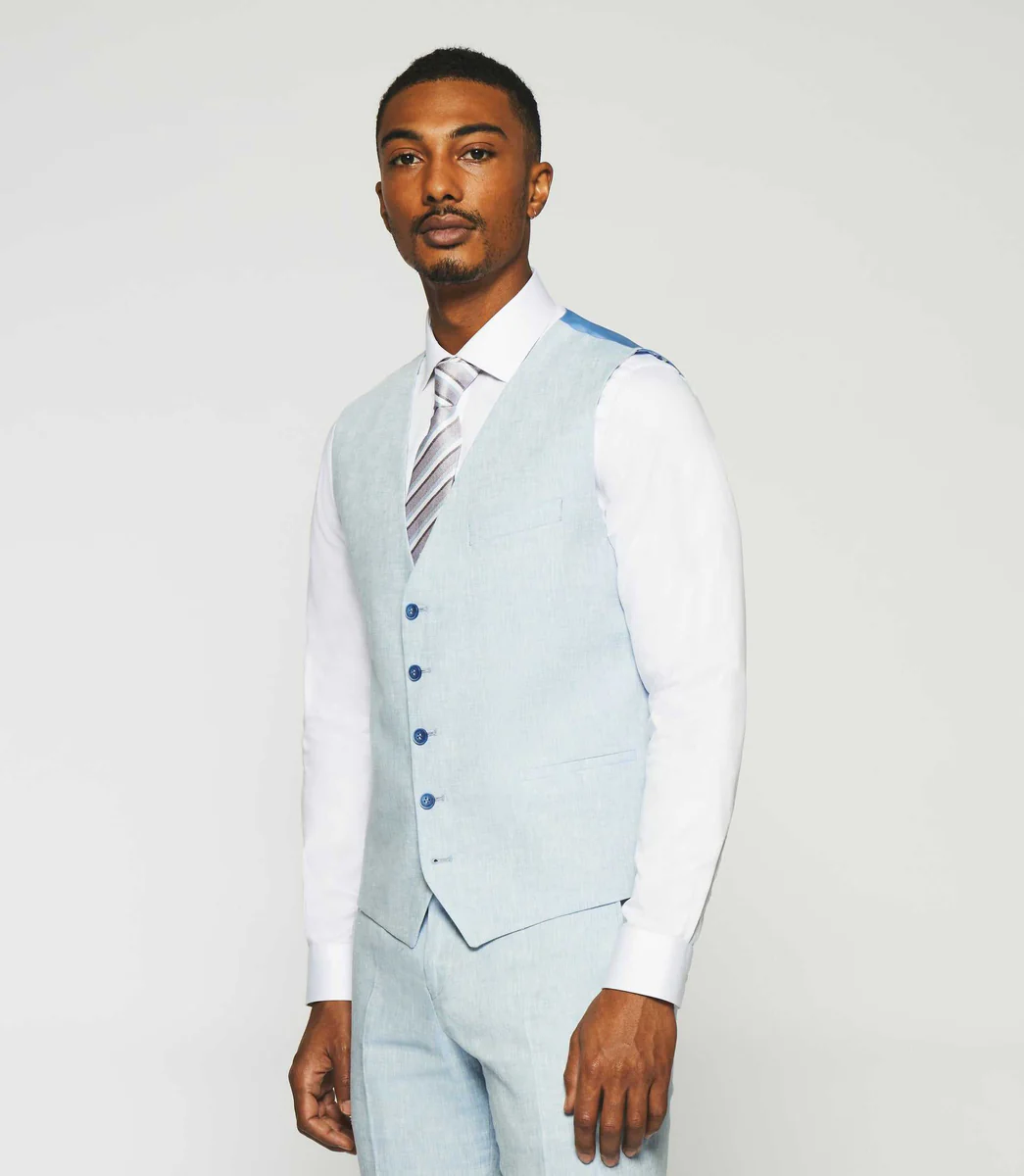 Gilet ville 100% lin bleu ciel
