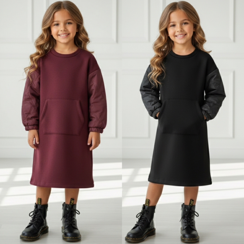 Quilted sleeves maxi dress
