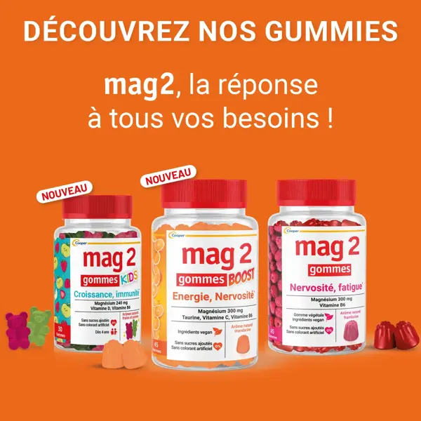 MAG 2 Gommes BOOST nervosité fatigue Complément alimentaire magnésium 45 gommes
