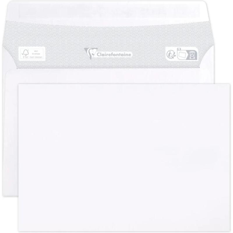 Enveloppe Clairefontaine 80 g/m² blanche avec bande de protection - Paquet de 50