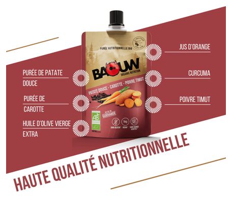 Purée énergétique Bio Baouw Patate Douce/Carotte/Poivre Timut - 90g