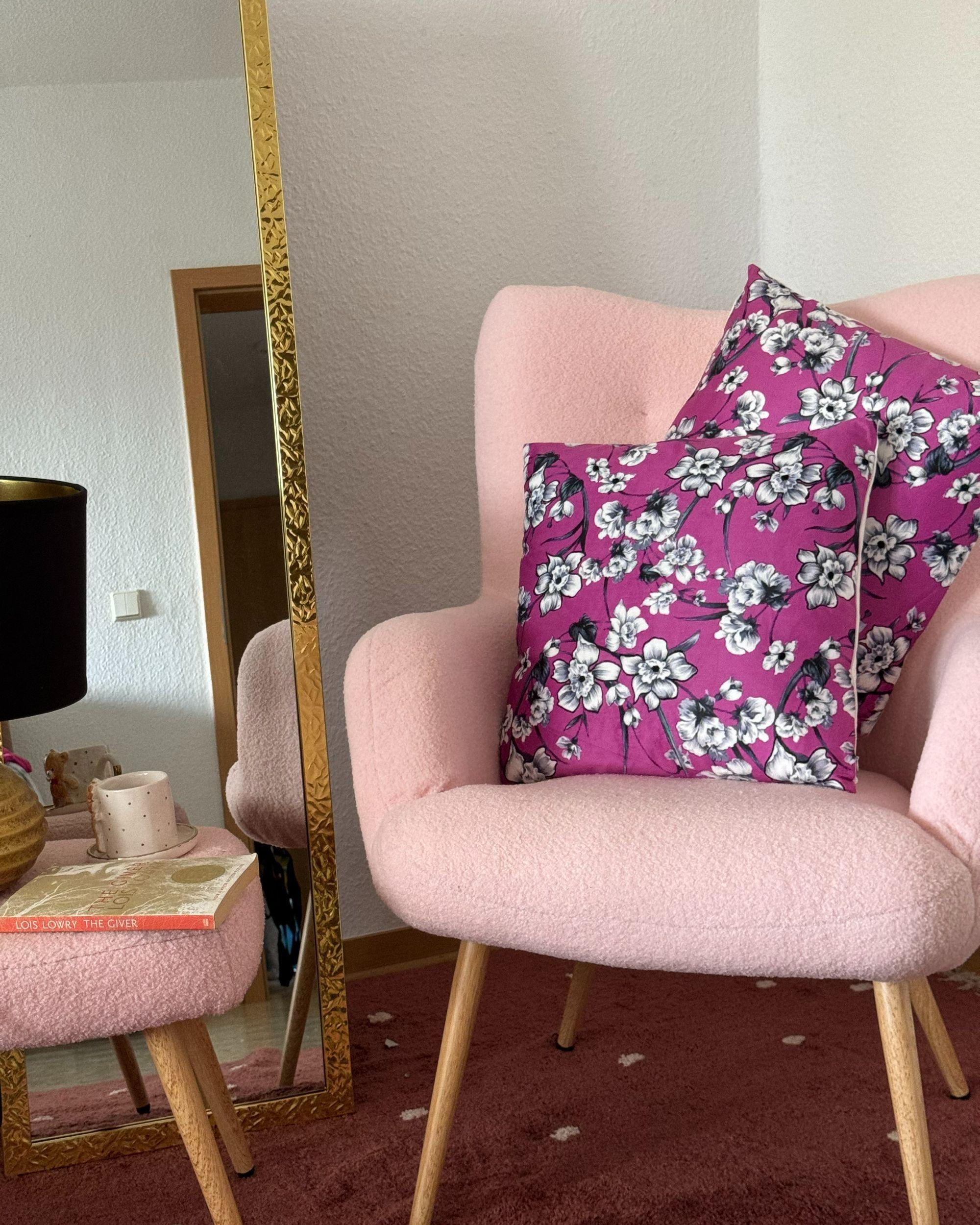 Set van 2 sierkussens KOELERIA Fluweel 45 x 45 cm Fuchsia bloempatroon