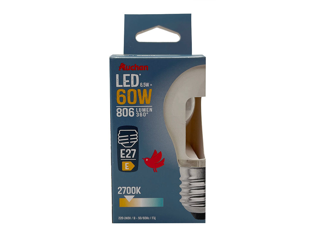 LÂMPADA LED ESFÉRICA AUCHAN E27 60W LUZ AMARELA