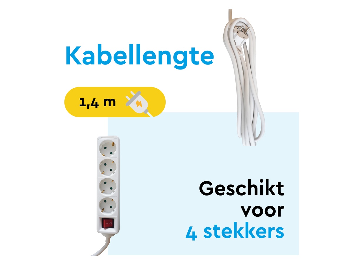 BRASQ 1,4 meter 4-voudige stekkerdoos met schakelaar - White