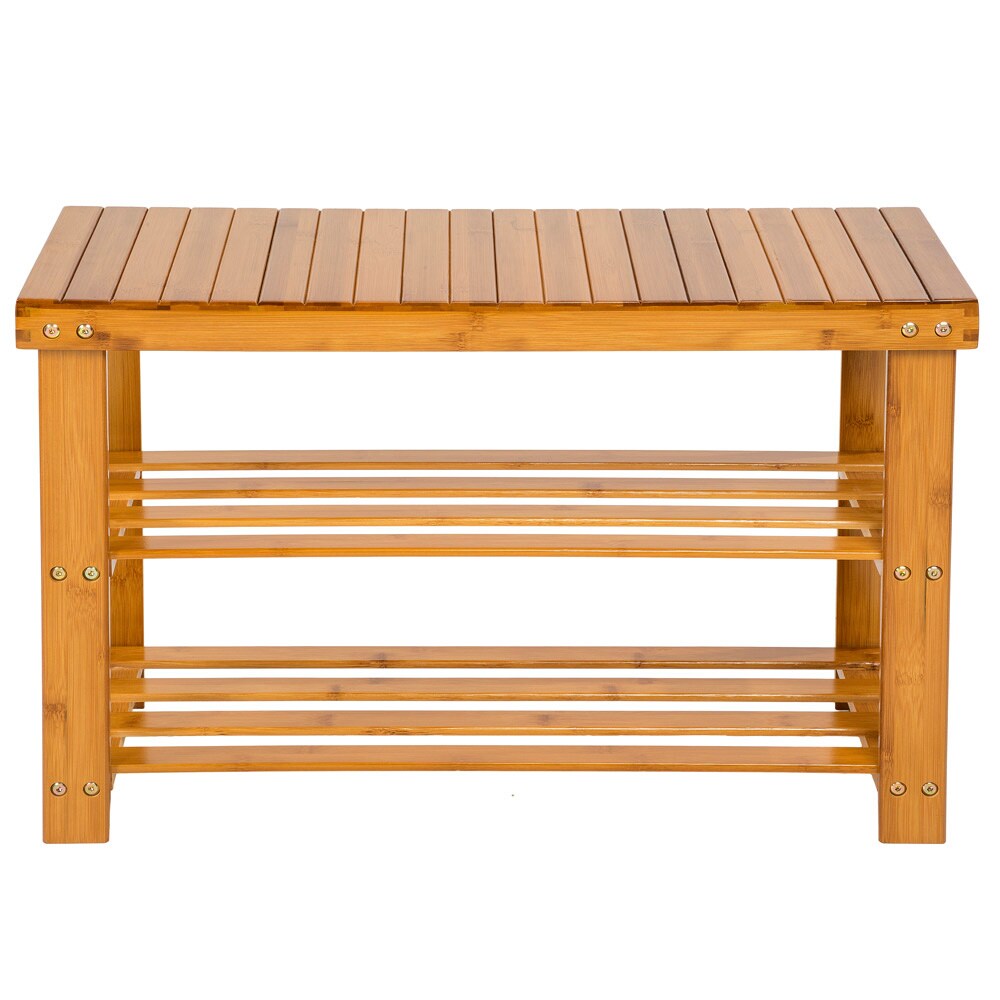 tectake® Schuhbank, Bambus, viel Zwischenraum, 70 x 28 x 45,5 cm