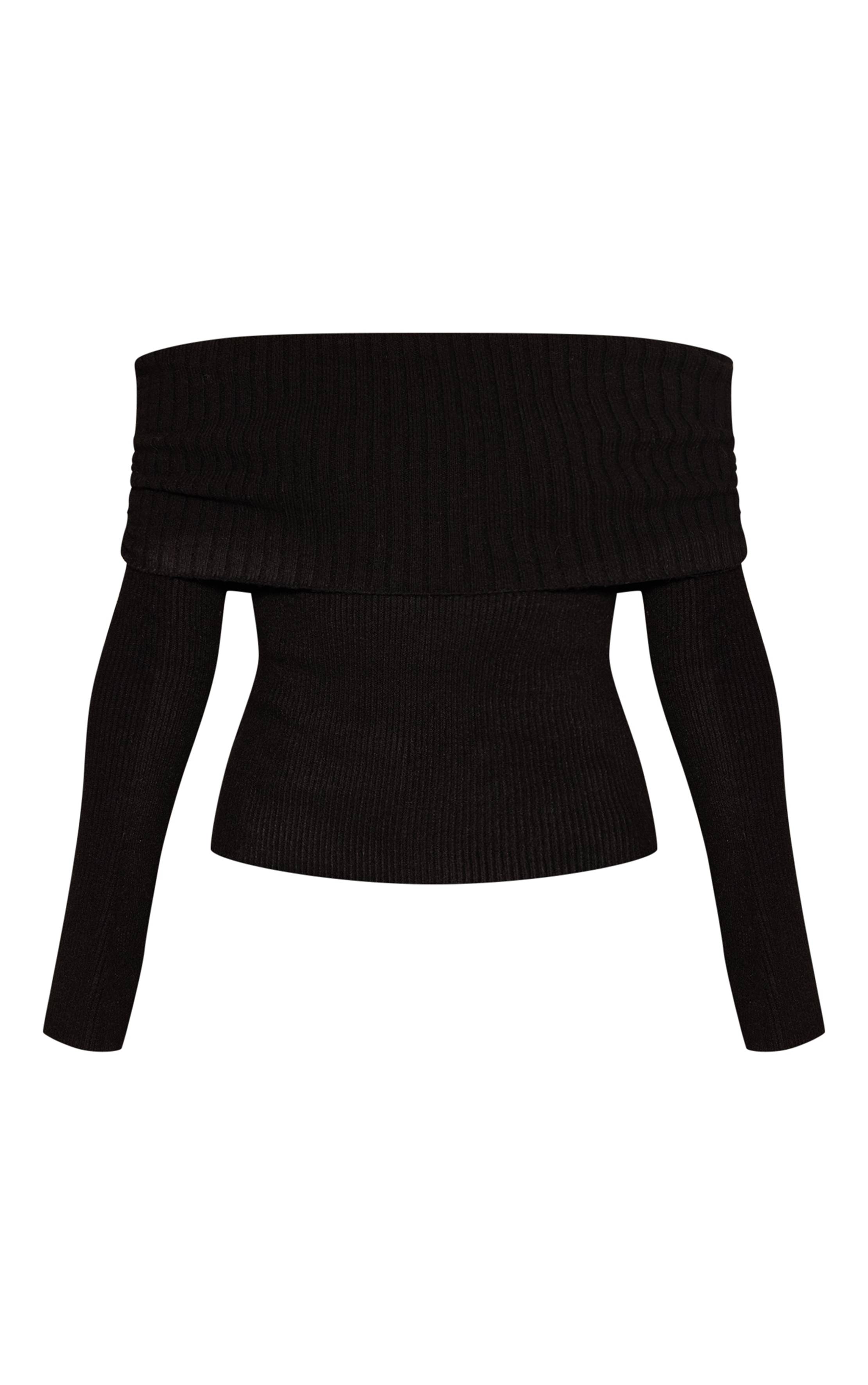 Noir Synthétiquell En Maille À Encolure Bardot Rabattue