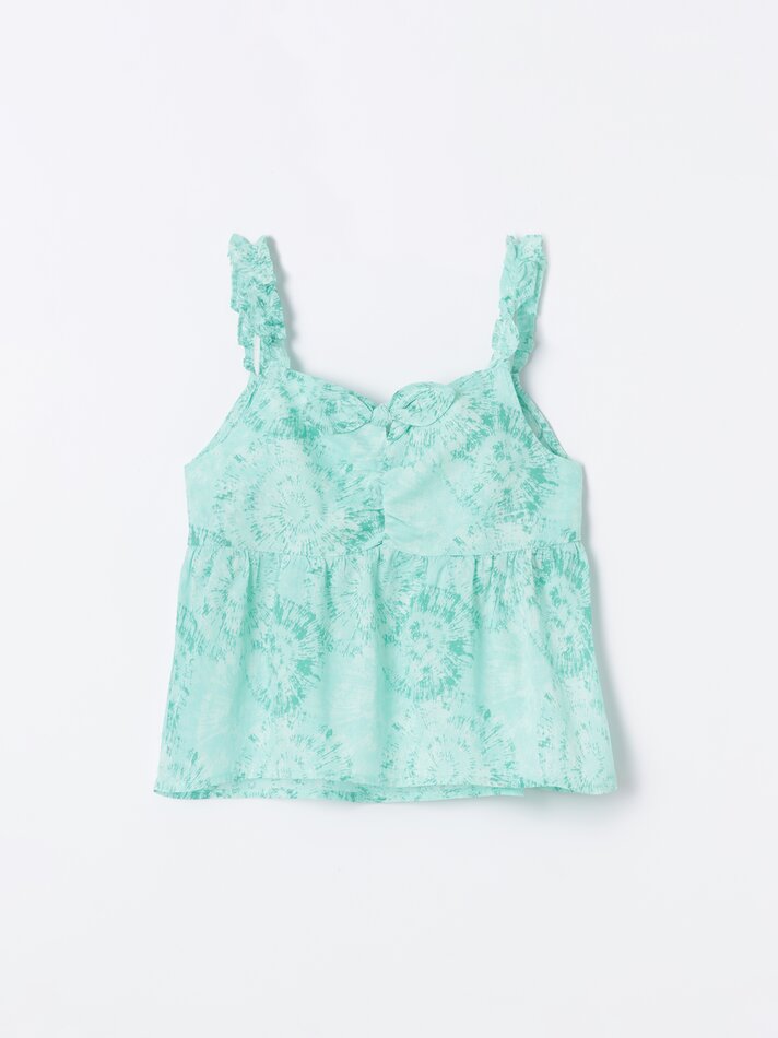 Regata estampada com babados - Verde Água