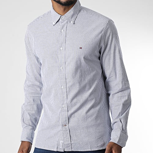 Chemise Manches Longues Core 1985 Flex Oxford Stripes 5039 Blanc Bleu Marine