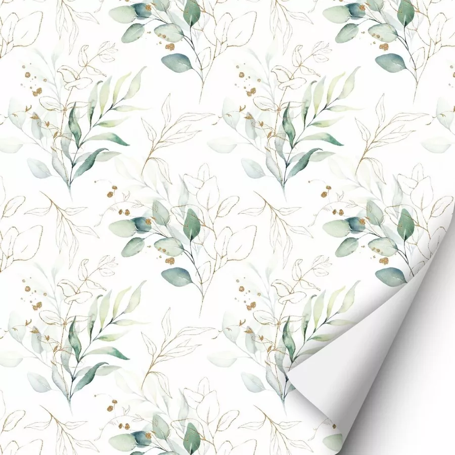 Nikima Klebefolie KF-05 selbstklebende Folie – Floral weißgrüngold Klebefolie bunt