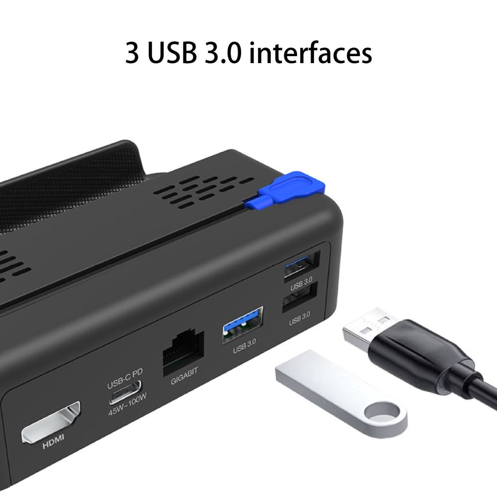 Steam Deck / OLED Dockingstation Ladegerät Charging Dock Stand mit HDMI 4K@60Hz / USB C PD 100W / LAN / 3x USB - Schwarz