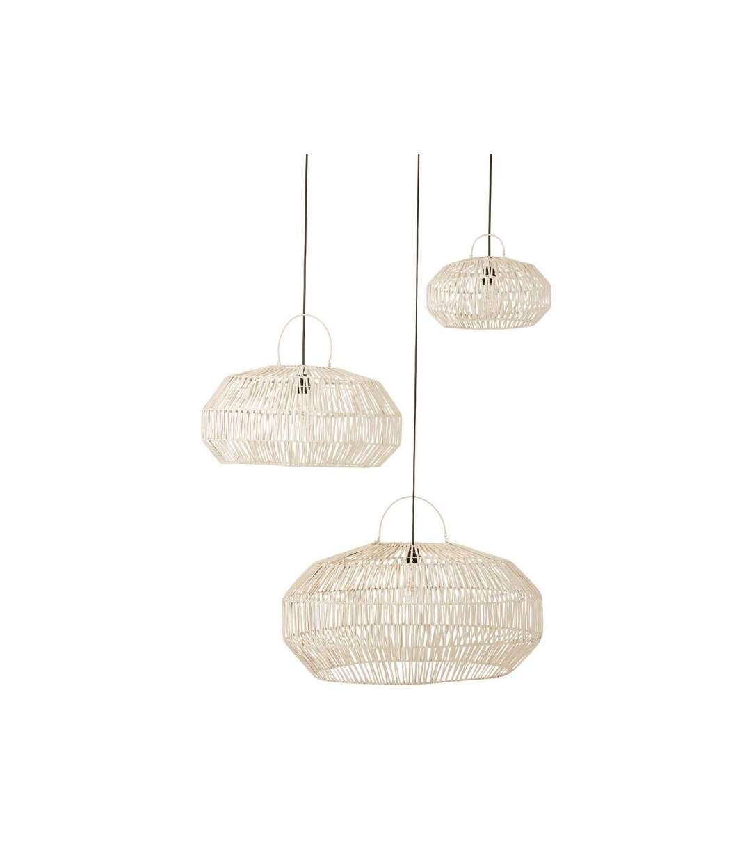 Paris Prix - Lot De 3 Abat-jours Ronds rotin 40cm Blanc