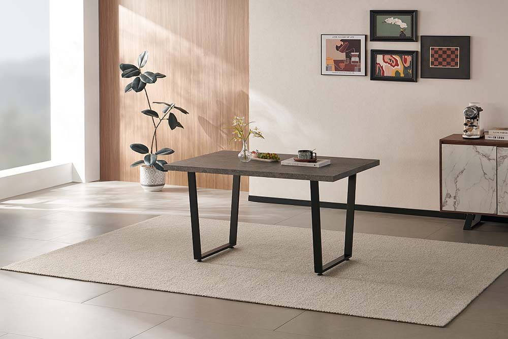 Moderner Esstisch LOFT 120cm grau Beton-Design schwarze Metallbeine Kufengestell