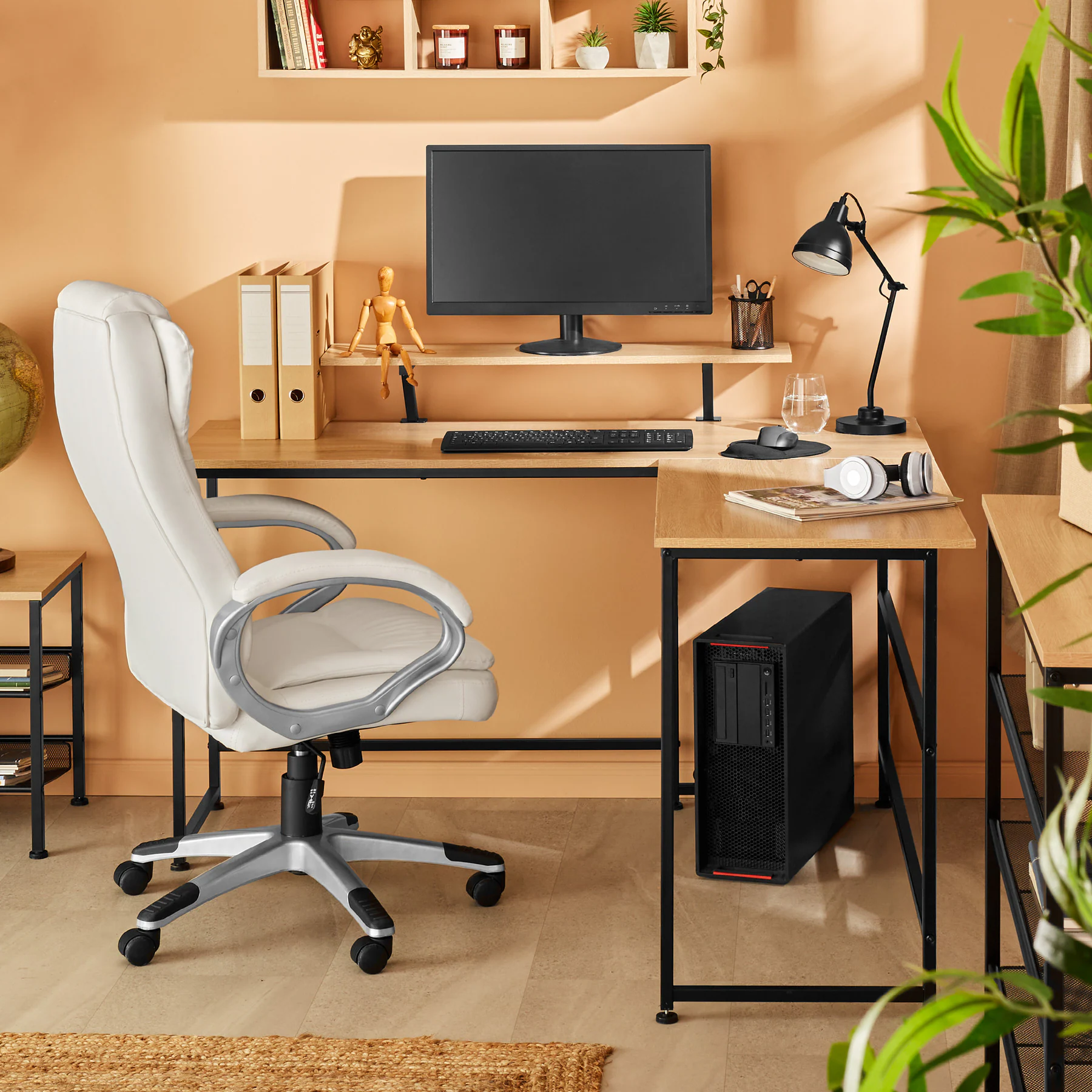 tectake® Schreibtisch, Industrial Style, mit verschiebbarem Monitoraufsatz, 140 x 130 x 76,5 cm