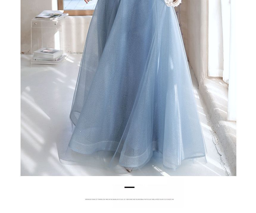 Saunderoll - Off-shoulder A-lijn avondjurk met pailletten / midi-jurk