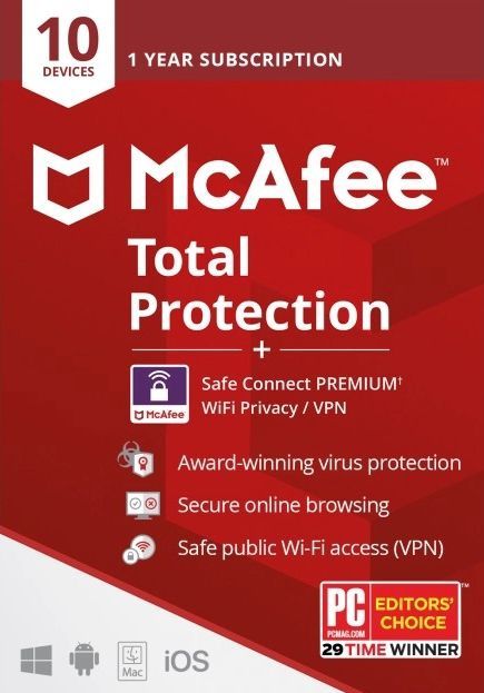 McAfee Total Protection | + VPN | Jaarlicentie | Beveiliging voor 10 Apparaten