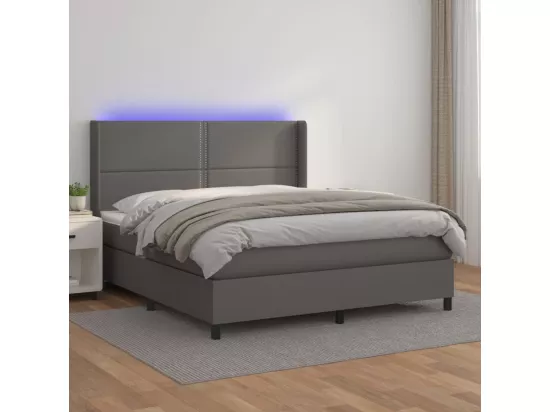 Sommier tapissier et matelas et LED Gris 180x200 cm Similicuir