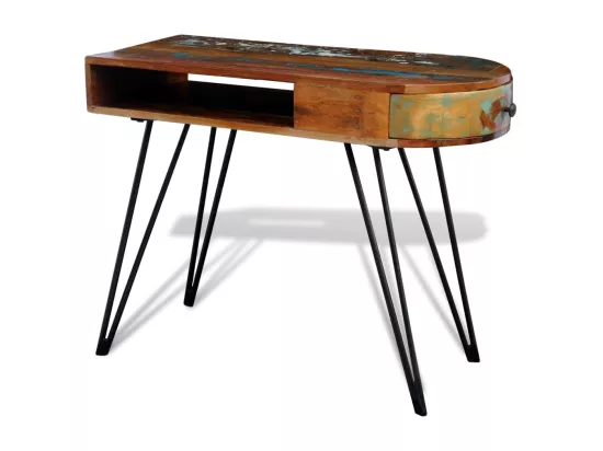Bureau avec pieds en fer Bois de récupération solide