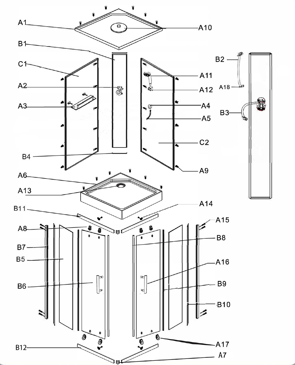 Saniclear Econo douchebak vierkant 90x90