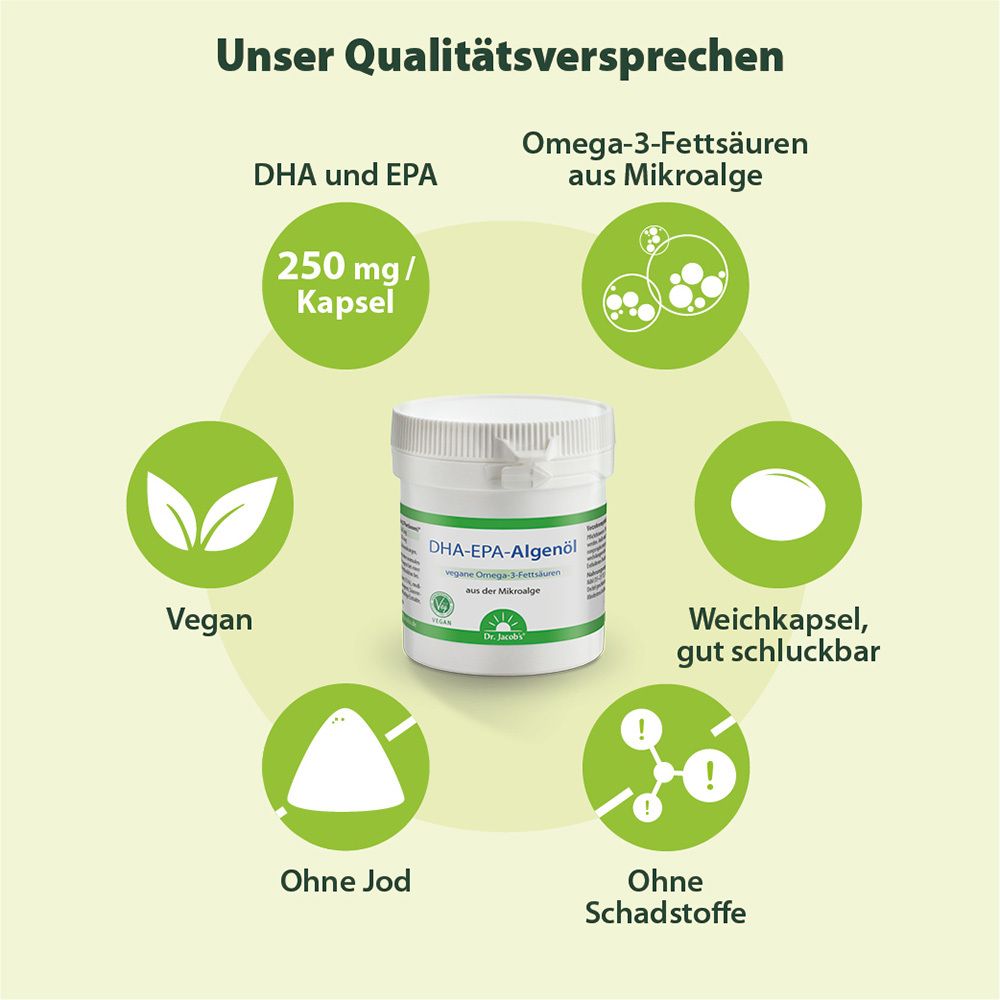 Dr. Jacob's DHA-EPA-Algenöl Kapseln Omega-3-Fettsäuren aus Algen vegan