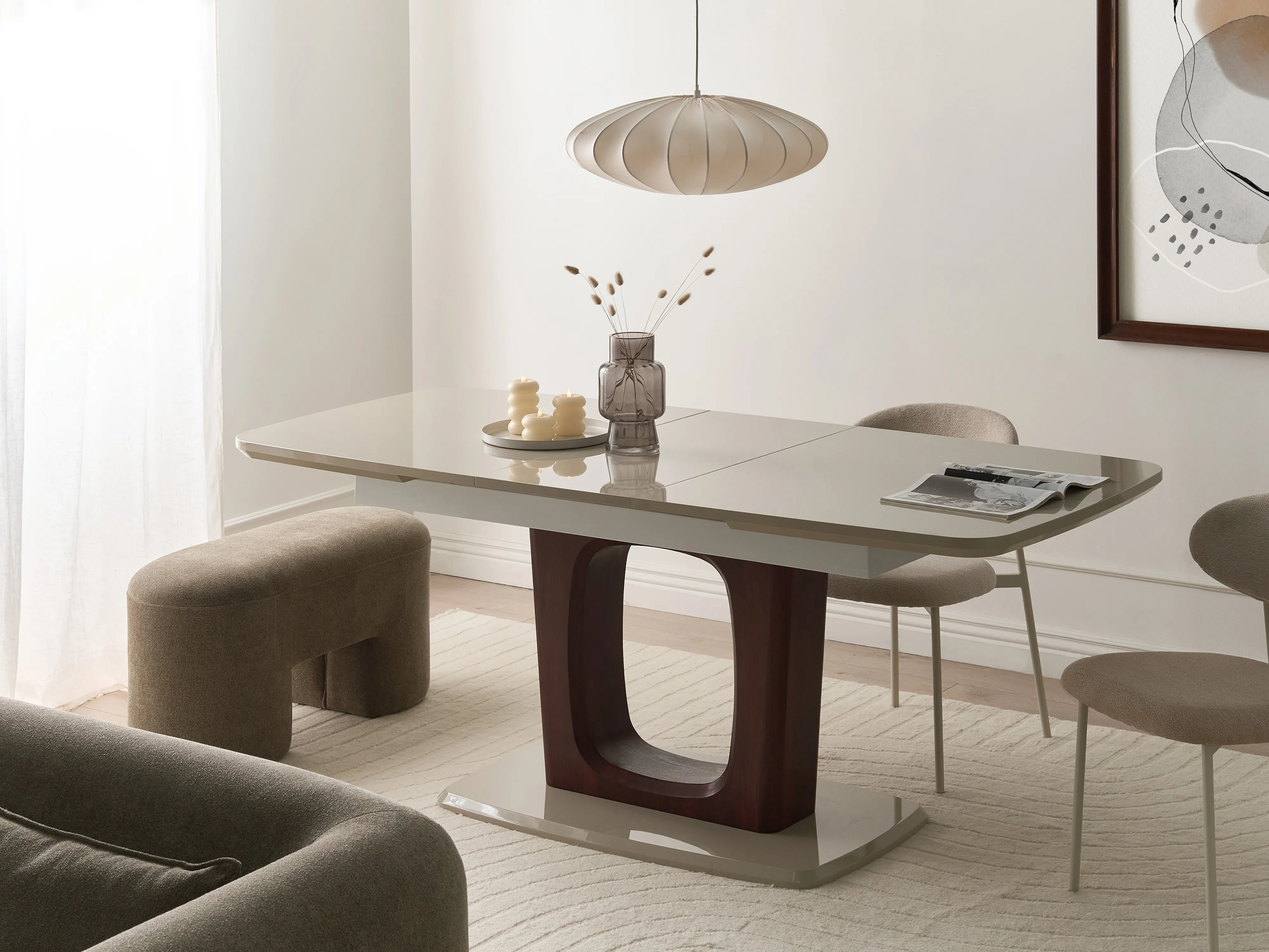 Eettafel uitschuifbaar BERRIGAN Lichtbeige 90 cm 160/200 cm