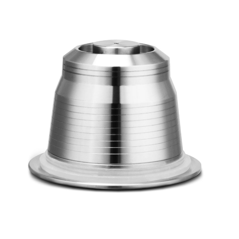 (3-tlg. Set) Wiederverwendbare Edelstahl Kaffeekapsel Umweltfreundliche Nespresso Kapsel inkl. Pulver Presser / Messlöffel