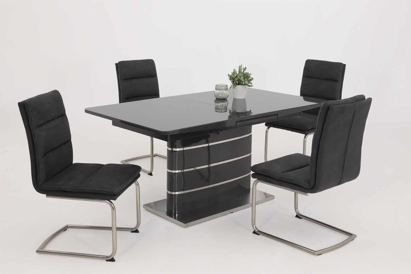 Tisch Sandra Grau/Grauglas 160(200)x76x90 cm