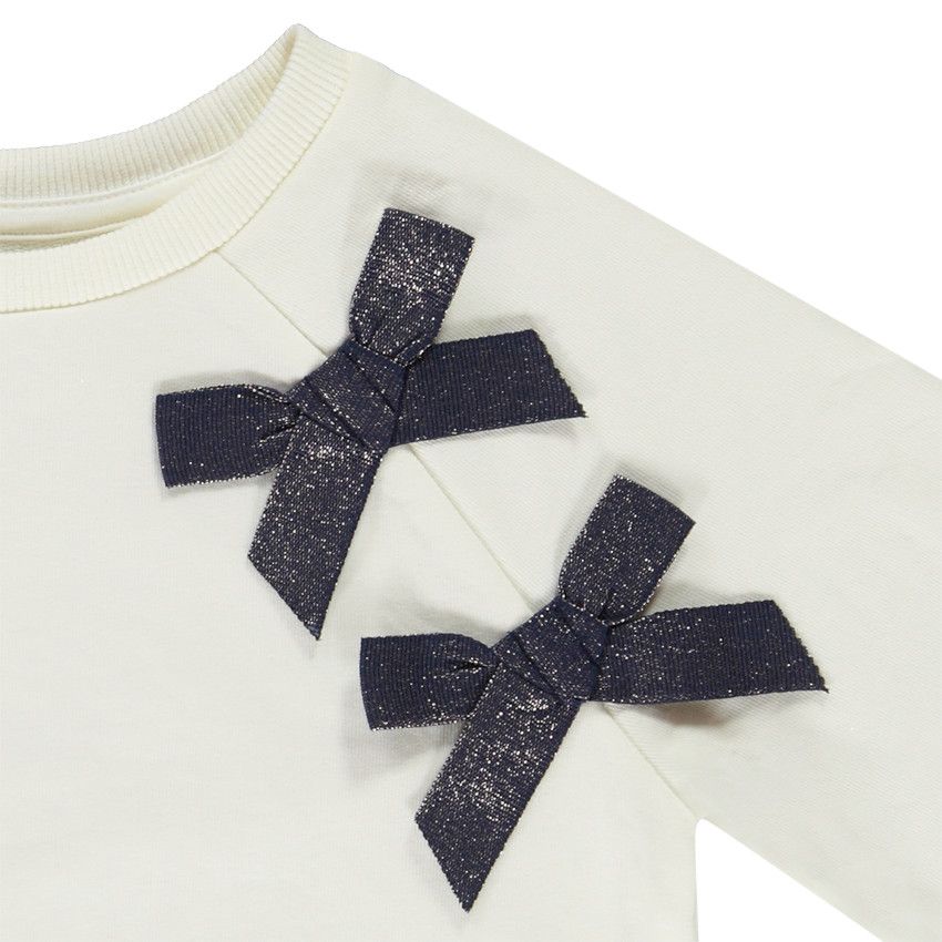 Sweat molleton oversize à gros nœuds pour fille - Ecru