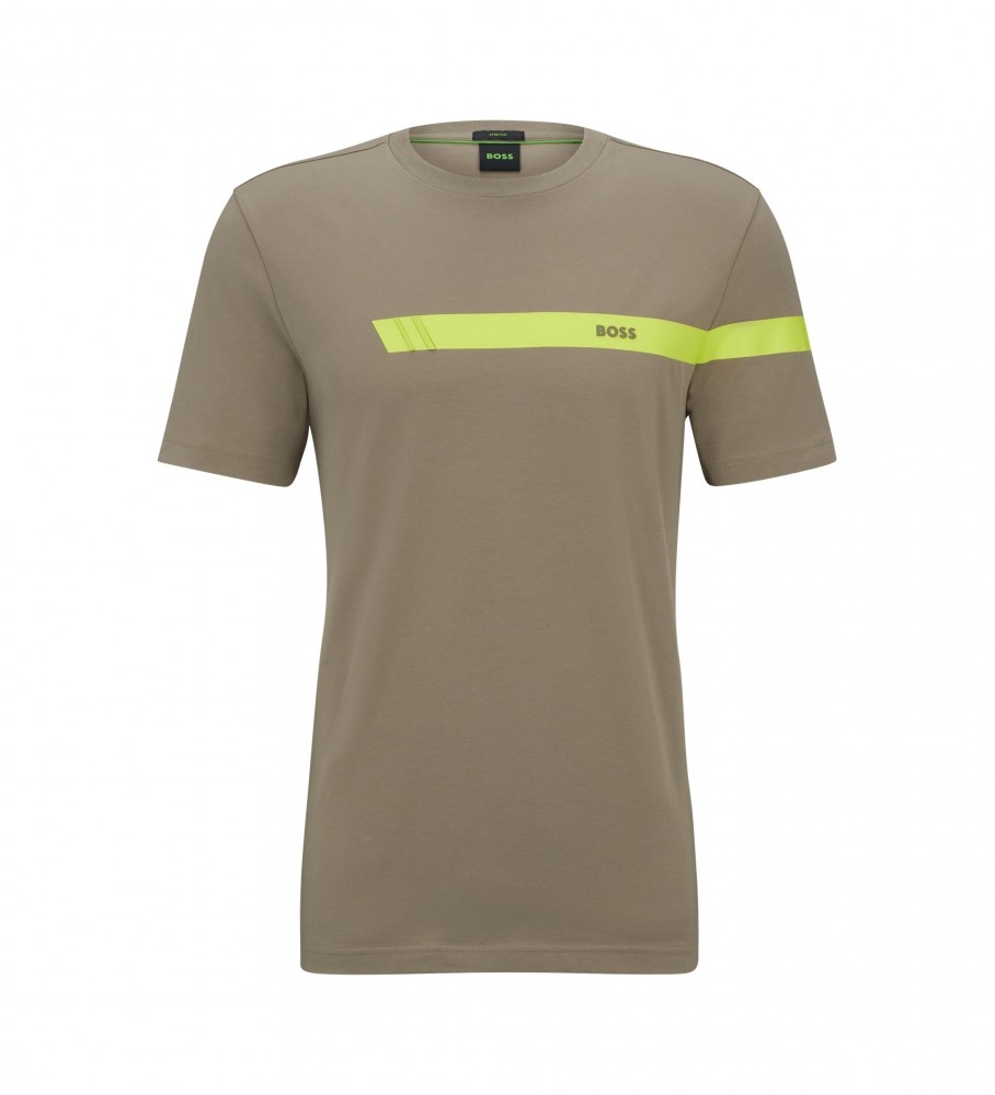 Camiseta BOSS com logo listrado marrom