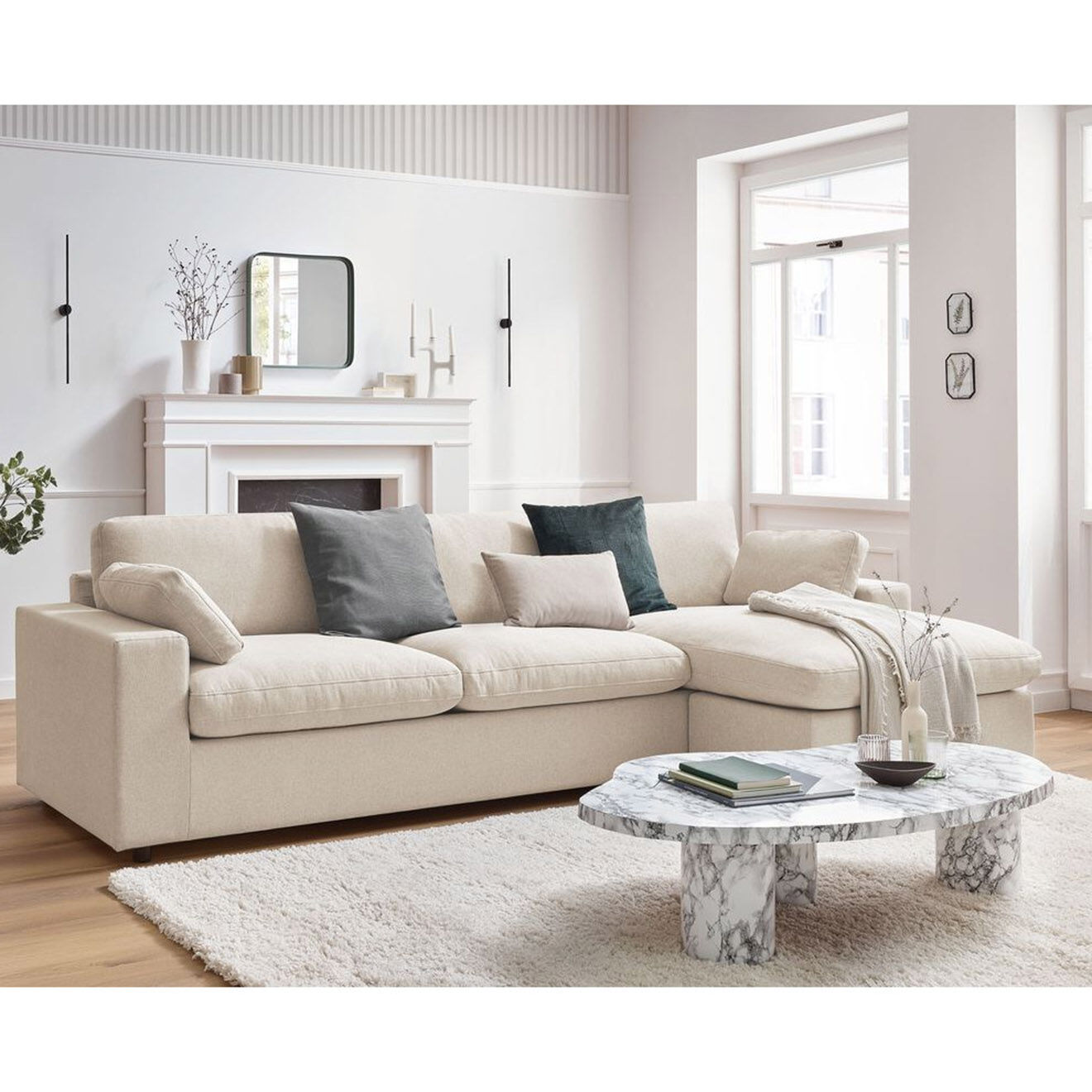 Bobochic Canapé d'angle fixe réversible belair beige - 280x139 cm