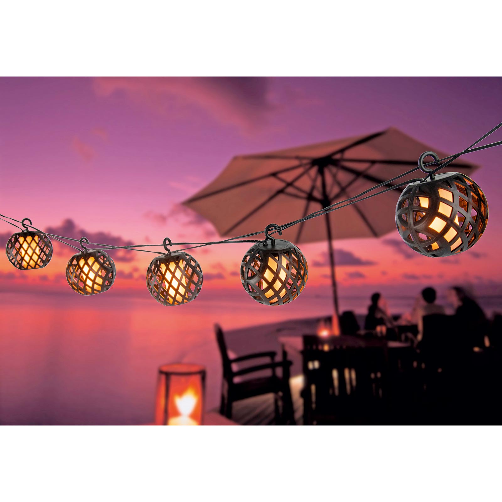 Solar-LED-Lichterkette - schwarz - Flammeneffekt - 410 cm