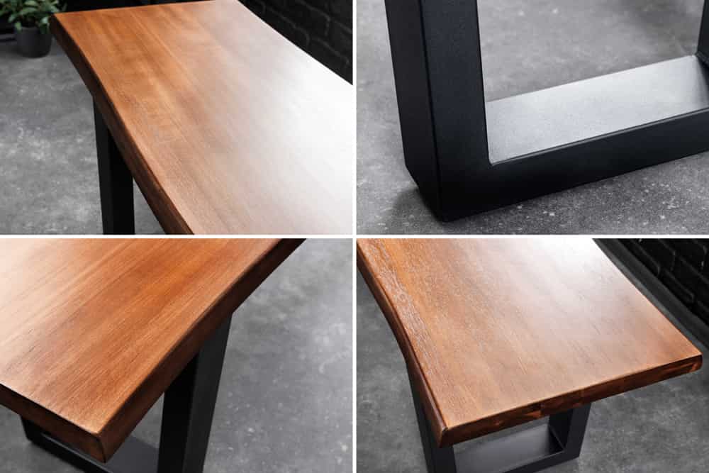 Massive Sitzbank GENESIS 160cm braun Akazienholz schwarz Metallgestell Baumkante