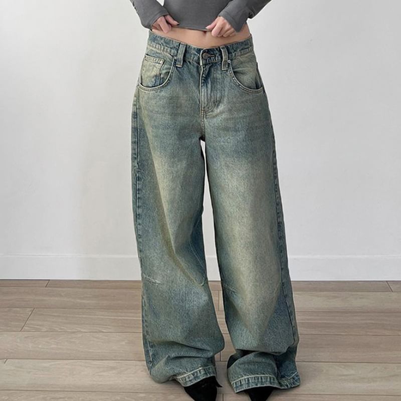 Sosana - Lage taille gewassen losse wijde jeans