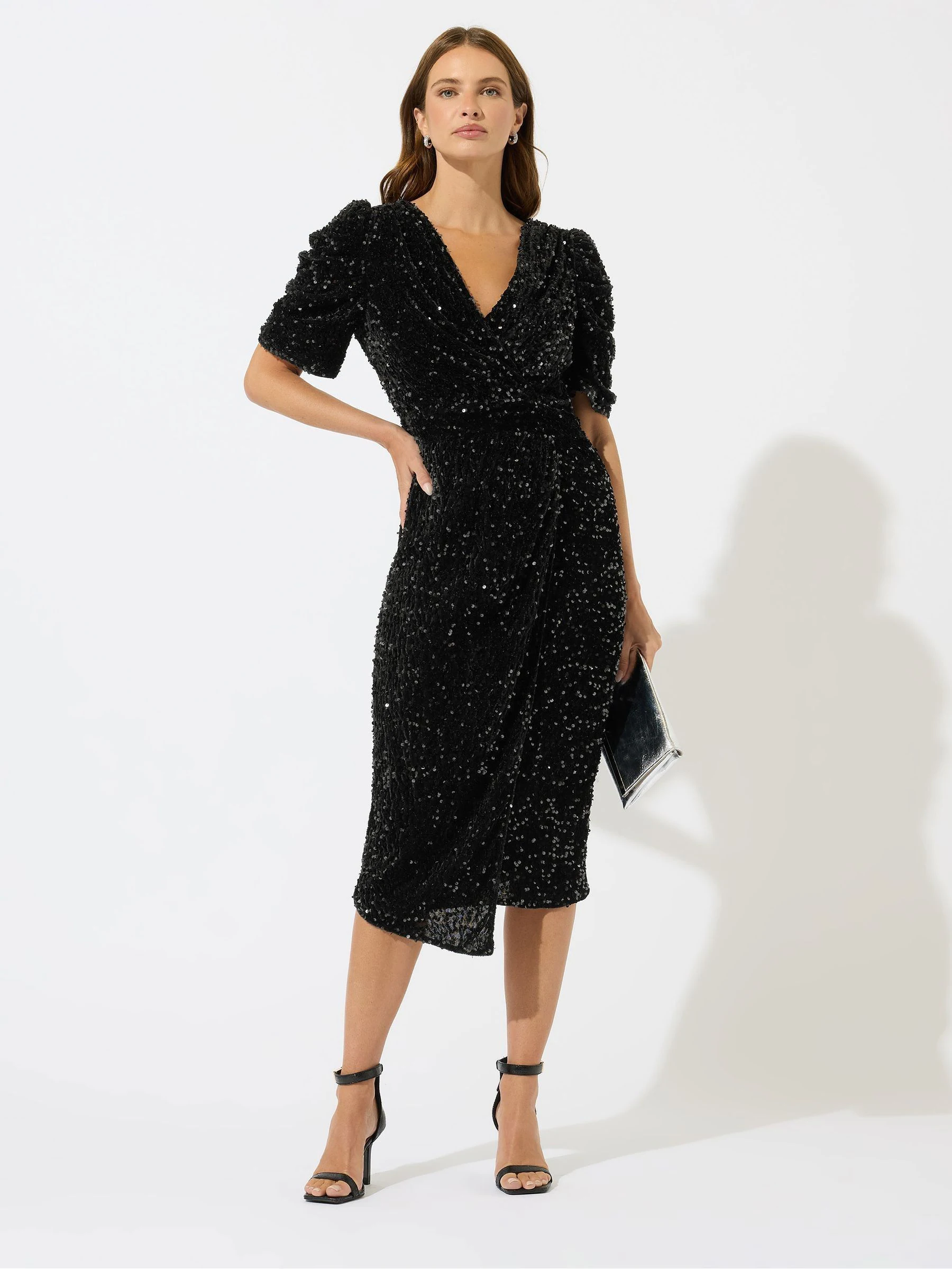 M&Co Sequin Velvet Wrap Dress