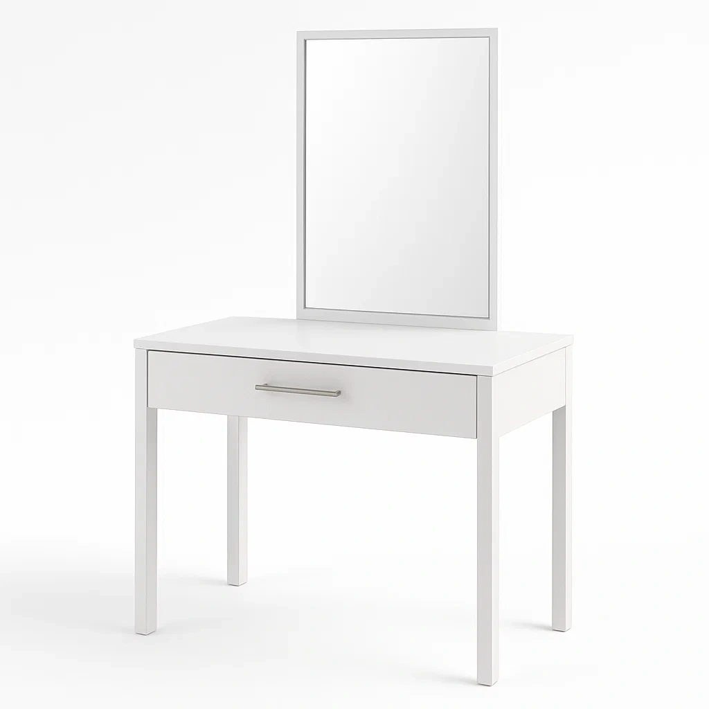 Coiffeuse avec miroir bois MDF blanc 100x50x140 cm avec tiroir