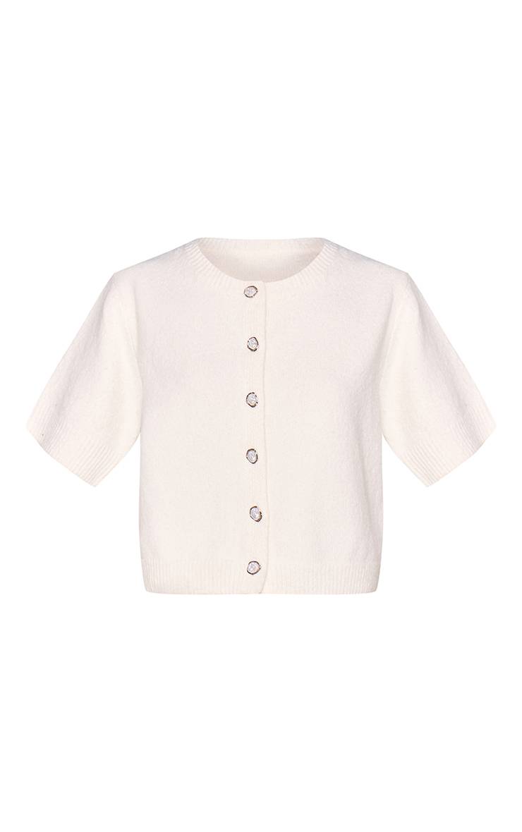Crème T-shirt En Maille Douce Avec Détail De Boutons Nacrés