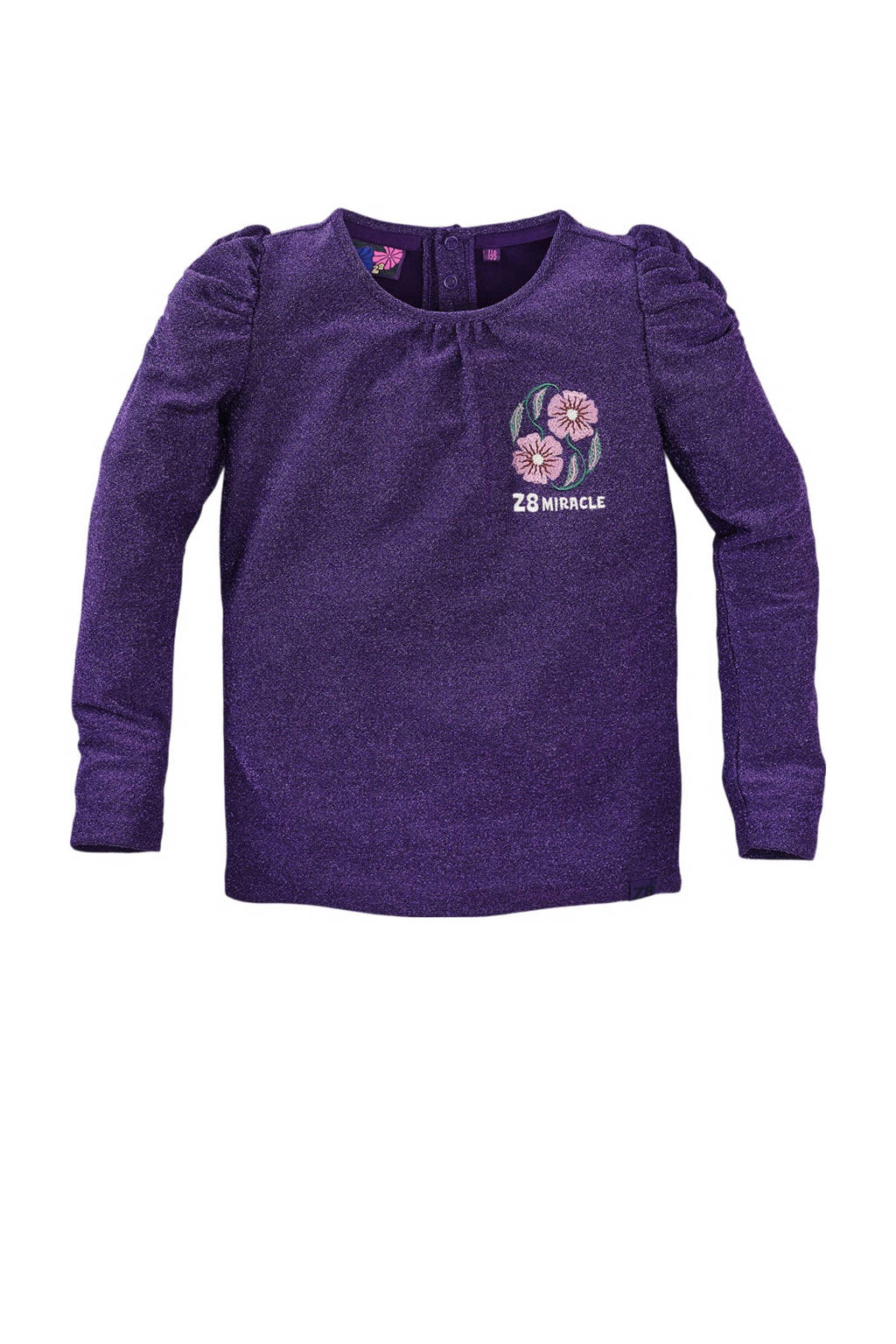 Z8 longsleeve Liva met glitters en ruches paars