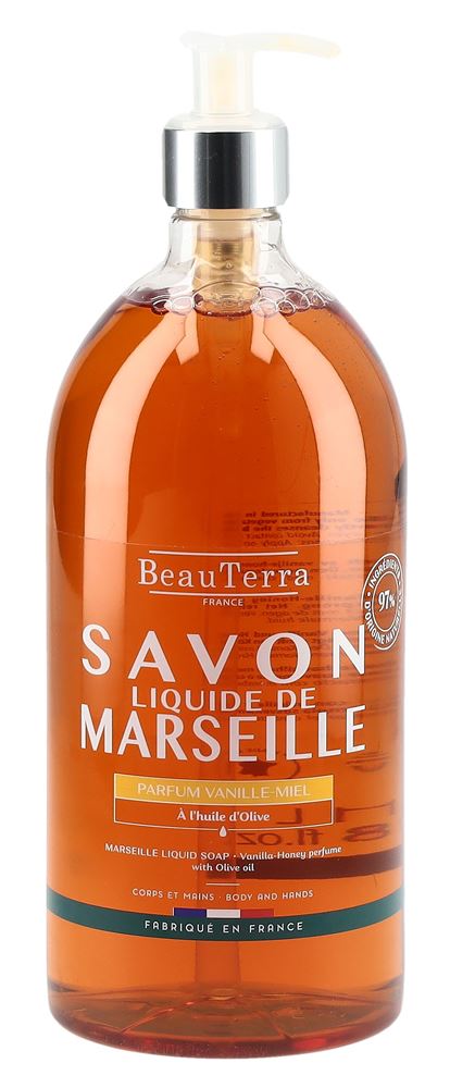 BEAUTERRA Flüssigseife Marseille<br>1000 ml, Flasche, flüssig, Vanille Honig