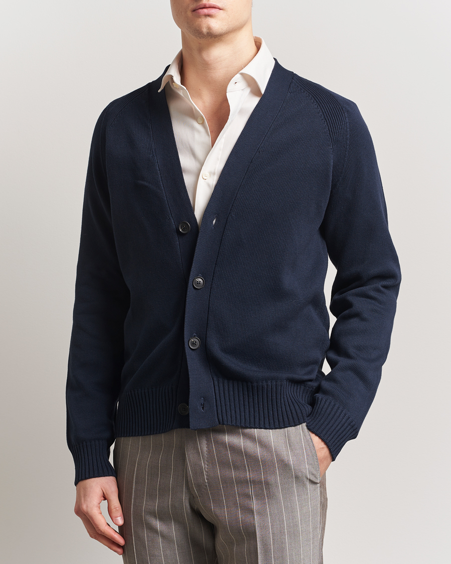 Oscar Jacobson Hover Cotton Cardigan Navy