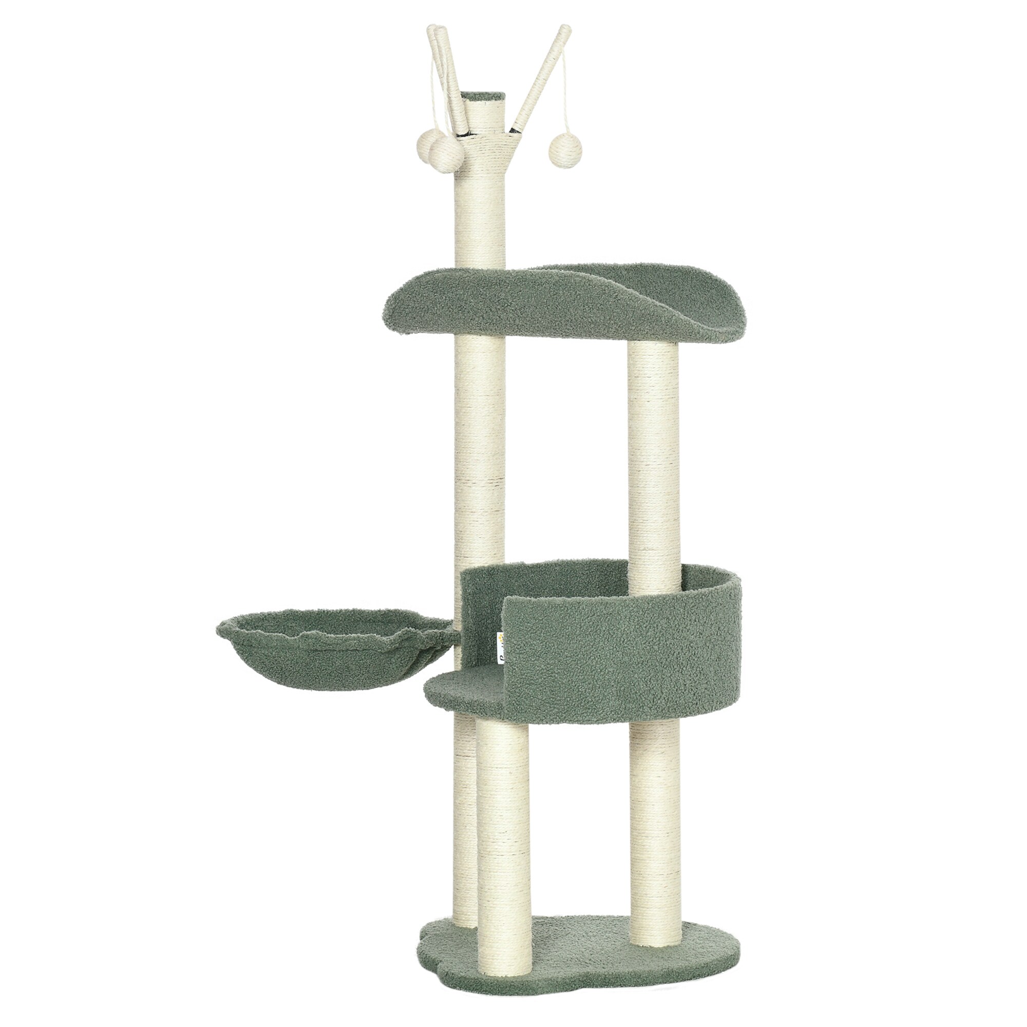 PawHut Kratzbaum mit 3 Spielbällen grau, natur 44L x 43B x 123H cm