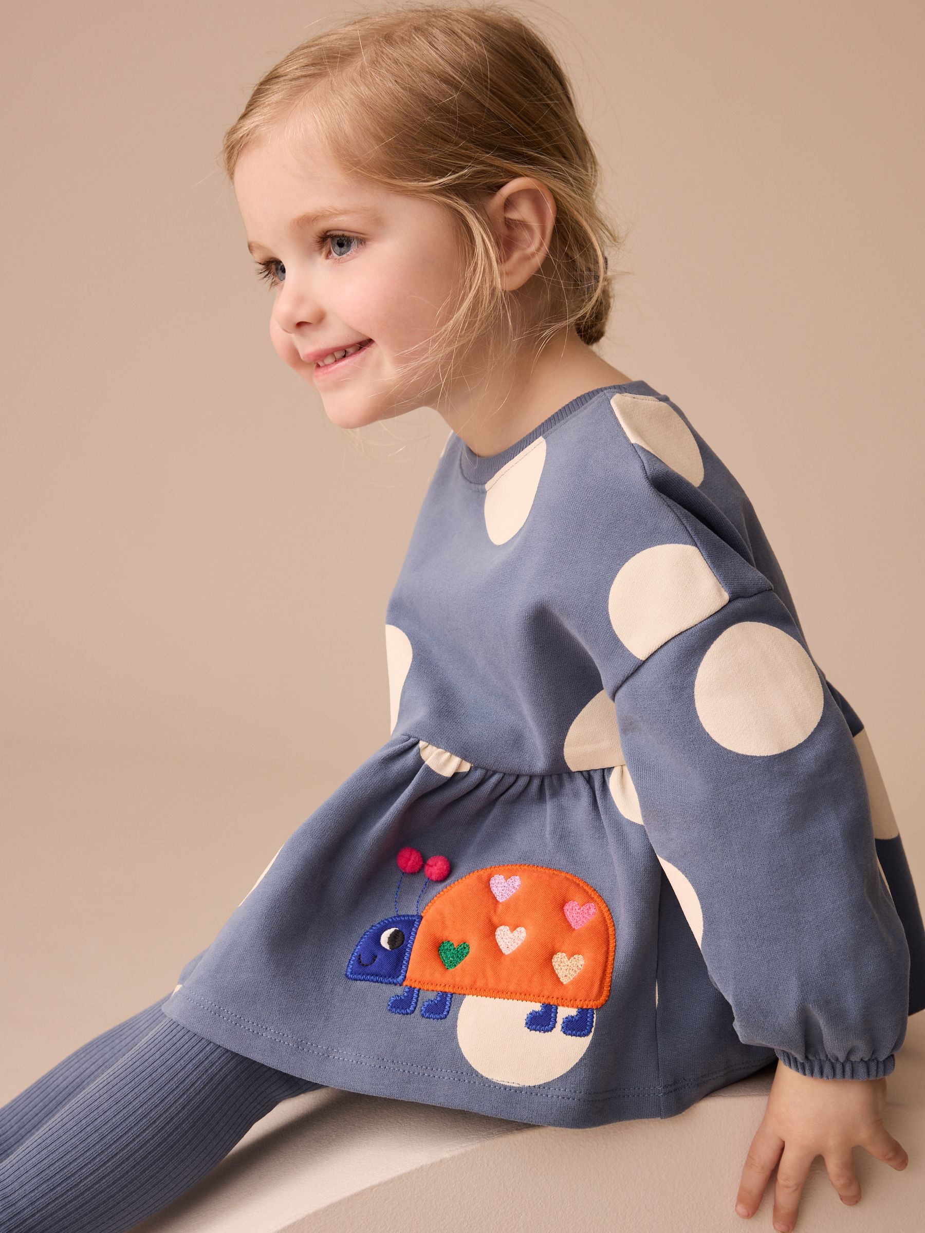 Donkerblauw lieveheersbeestjes - Set met top met peplum en legging met lange mouwen (3mnd-7jr)