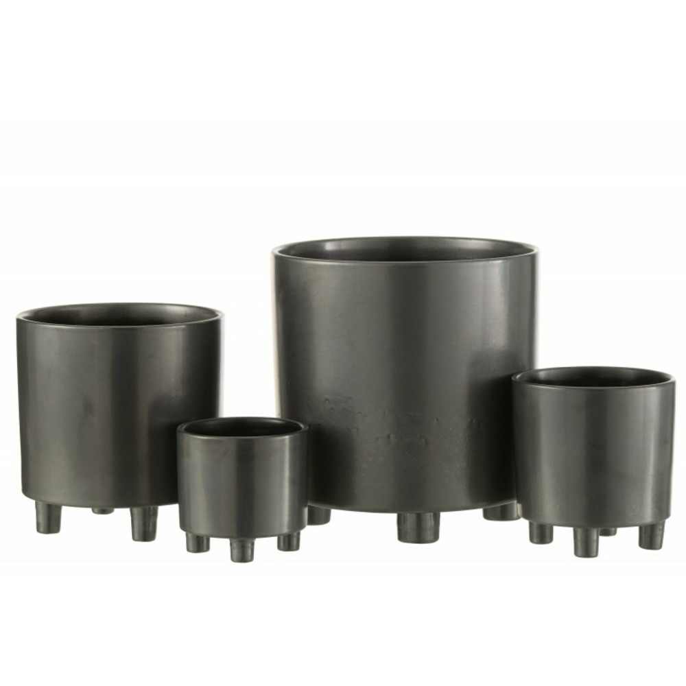 Cache pot sur pied en céramique noir 21x21x21cm