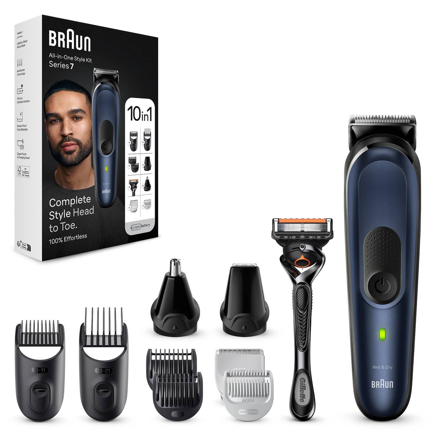Braun All-In-One Style Kit Series 7 MGK7410, 10-in-1 Kit For Beard, Hair, Manscaping