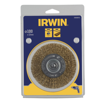Irwin staaldraadband Ø 100 mm voor (accu)boormachine. Voor schuren hout.